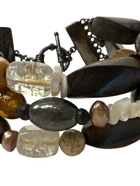 Beaded Bracelet Chunky Multistrand Earthy Colors 8" Boho Artsy Hippie Earthtone